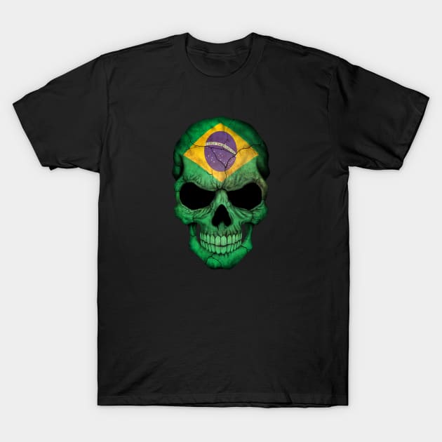 Brazilian Flag Skull T-Shirt by jeffbartels